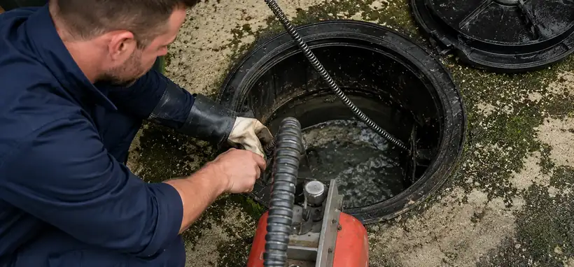 Cleaning a blocked manhole drain